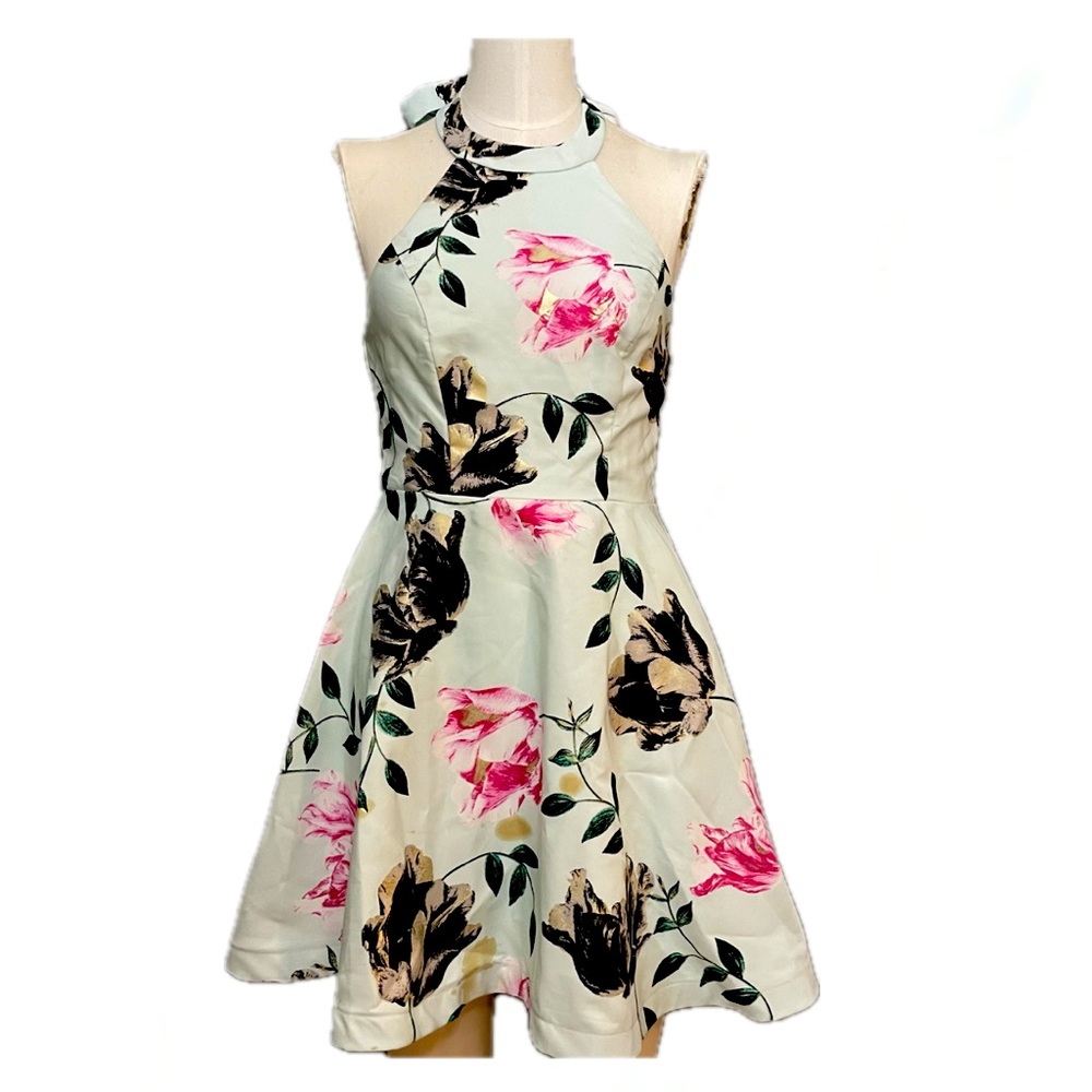 B Darlin Pink and White Halter A-Line Mini Dress